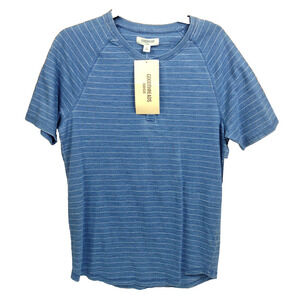 Goodthreads Soft Cotton Henley T Shirt Med Short Sleeve NWT Indigo Blue Stripes